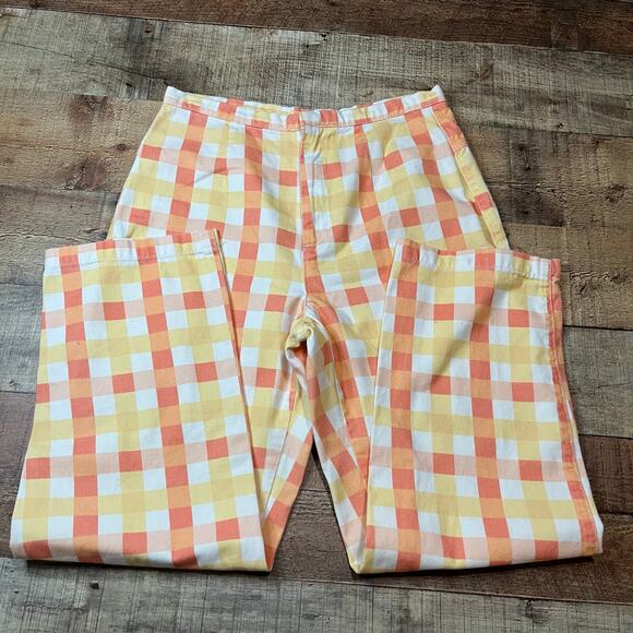 Free People Women's 100% Cotton She's All That Plaid Crop High Waist Pants Sz 8 - Picture 3 of 7